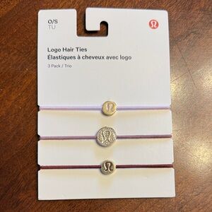 NWT Lululemon Logo Hair Ties 3 Pack Gold Pink Red Clay Rockwood Rhinestones